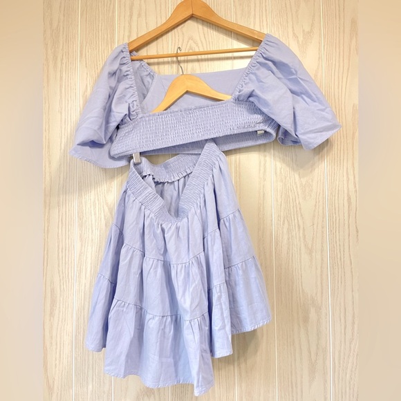 Shy Velvet Summer Dress Square Neck Short Sleeves Crossover Size Small Blue EUC - Picture 7 of 8